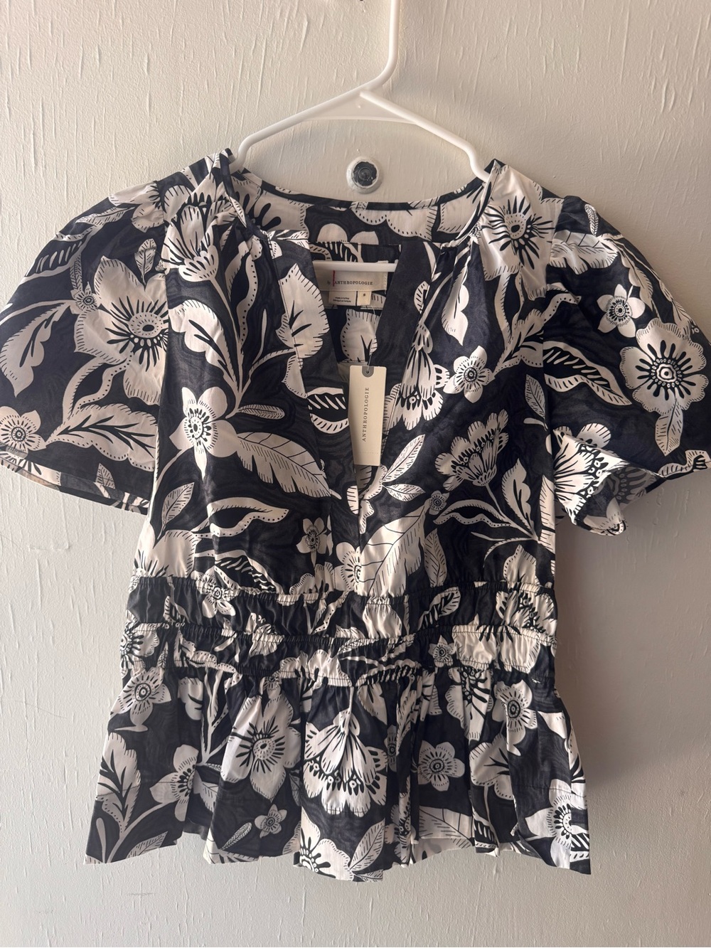 Anthropology Black & White Floral Peplum Top
